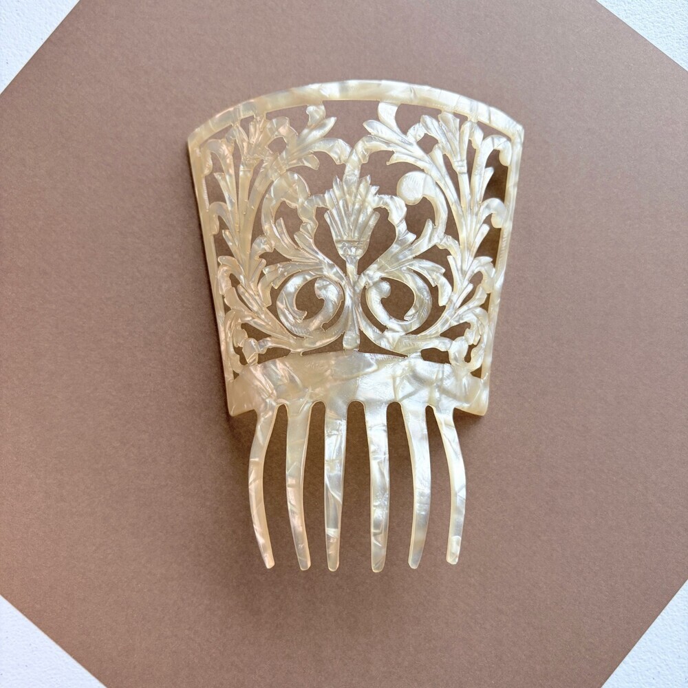 VTG Spanish Celluloid Mantilla Hair Comb Ivory Mother of Pearl Art Deco Bridal